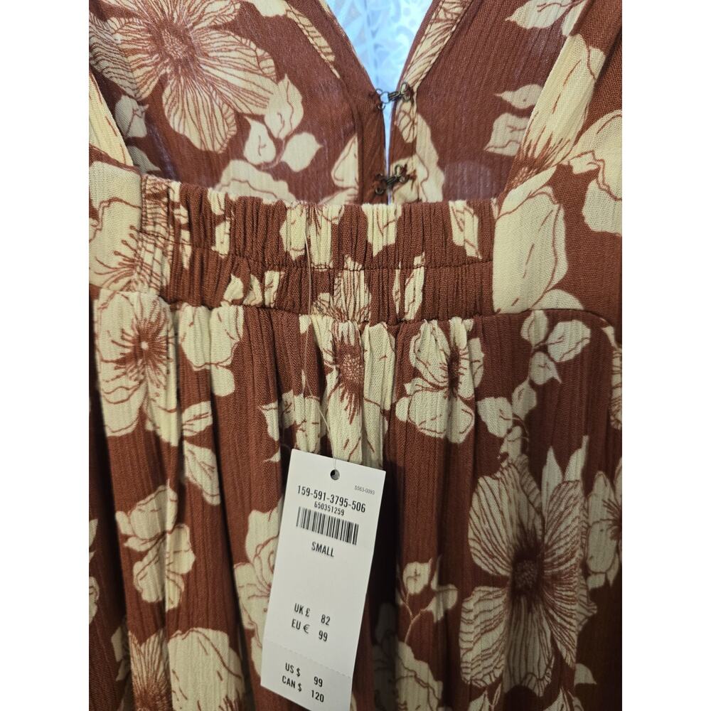 Abercrombie & Fitch Floral Maxi Tie Strap Dress Small Brown Open Back Tiered A&F - Picture 9 of 13